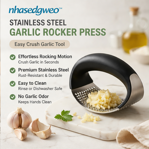 nhasedgweo™ Stainless Steel Garlic Rocker Press – Easy Crush Garlic Tool