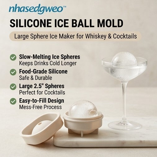 nhasedgweo™ Silicone Ice Ball Mold – Large Sphere Ice Maker for Whiskey & Cocktails