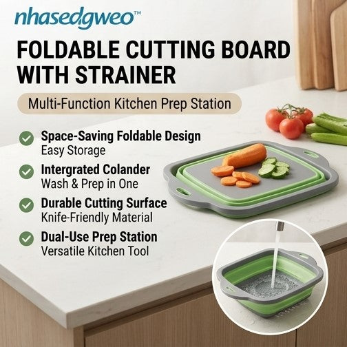 nhasedgweo™ Foldable Cutting Board with Strainer – Multi-Function Kitchen Prep Station