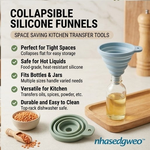 nhasedgweo™ Collapsible Silicone Funnel Set – Space Saving Kitchen Transfer Tools