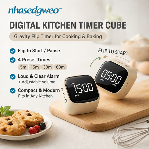 nhasedgweo™ Digital Kitchen Timer Cube – Gravity Flip Timer for Cooking & Baking