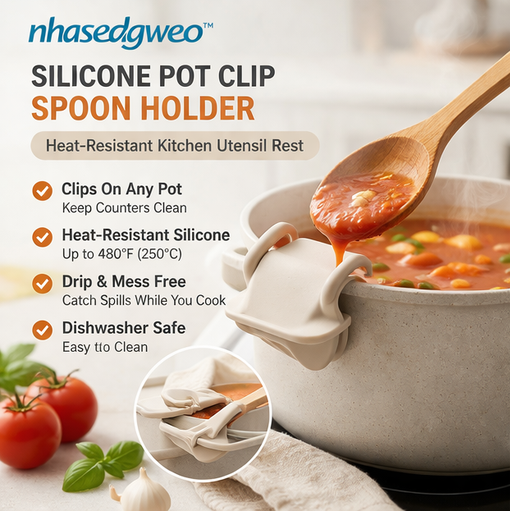 nhasedgweo™ Silicone Pot Clip Spoon Holder – Heat Resistant Kitchen Utensil Rest